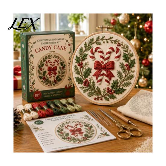 Holiday Theme Embroidery Projects Christmas Kit for Beginners, Pre-Printed Pattern Full Set Art And Craft Kits Adults of Tools, DIY Needlework Festive