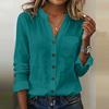 Women Shirt V Neck Long Sleeve Button Down Spring Summer Casual Tops