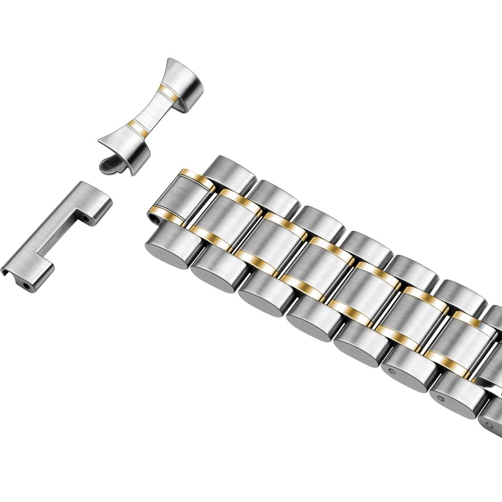 [Kai Tian] 20mm Metal Watch Band, Silver Gold Stainless Steel 3-Row Watch Band for Men and Women