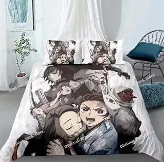 Zenitsu Agatsum Demon Slayer Bedding Sets Japan Anime Printed Bed Set Duvet Cover Pillowcase Linen Sheet Quilt Cover Full Size