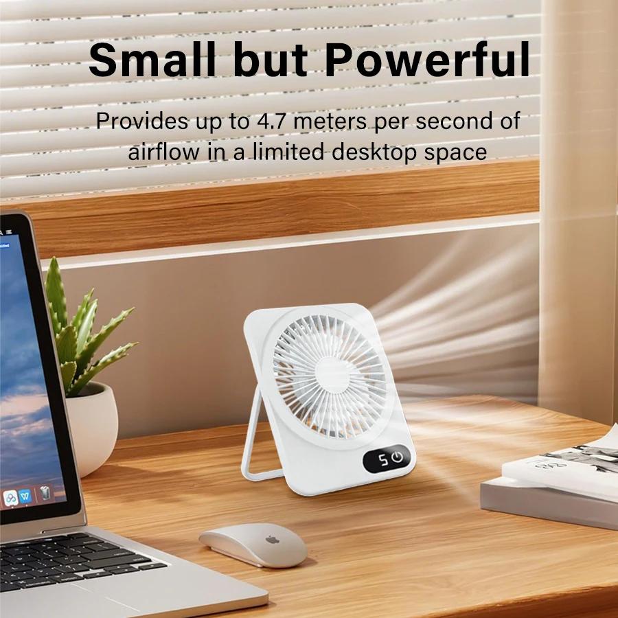 2-in-1 USB Rechargeable Fan with Phone Holder Personal Fan Five Speed Settings Portable Suitable For Office Dormitory Table Use