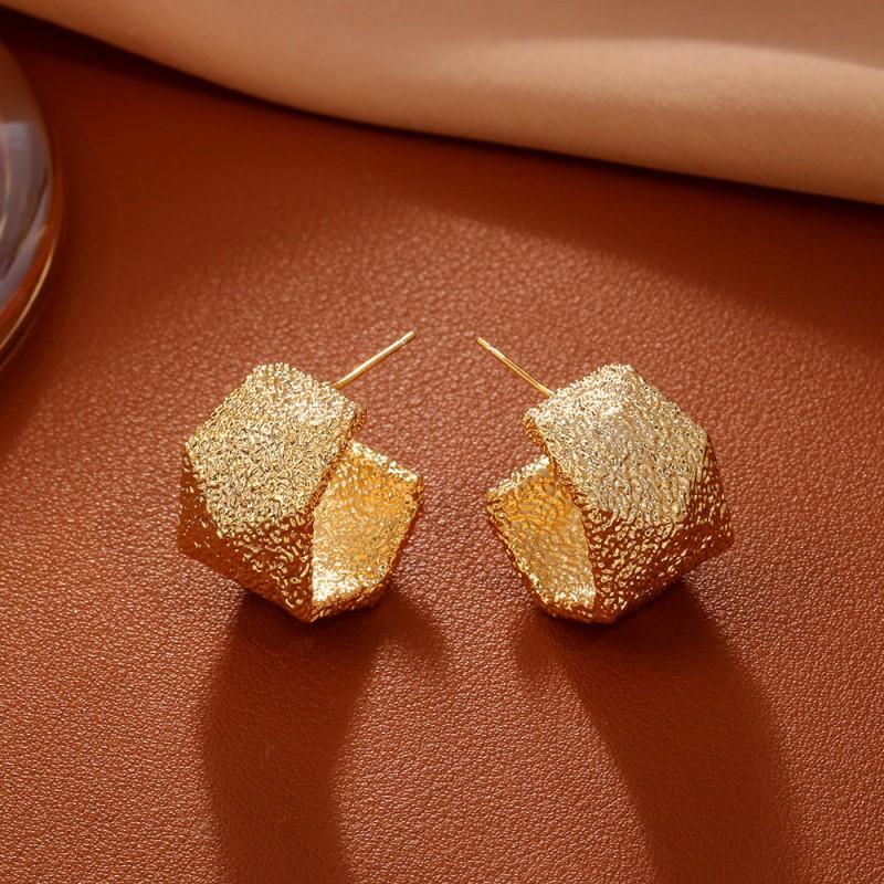 Geometric Irregular Matte Gold Earrings Women Sterling Post Copper Base Real Plated Fashion Statement