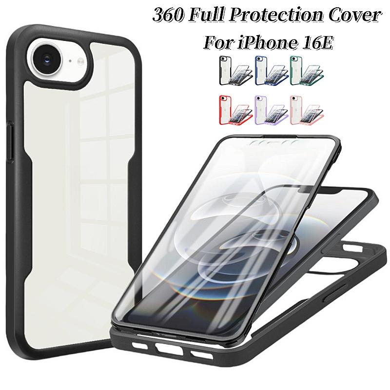 360 Full Protection Case For iPhone 16e Clear Screen With Silicone Bumper TPU+PC Back Cover For iPhone 16 e iPhone16e 2025 Funda