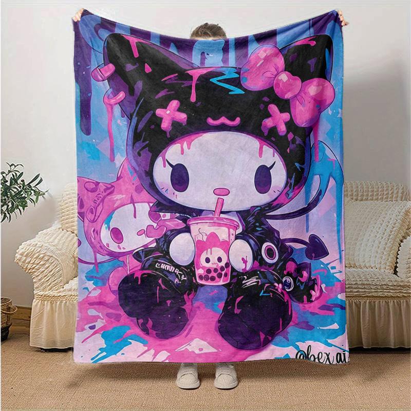 

1pc Graffiti Kuromi Blanket, Home Decorative Throw Blanket for All Seasons, Living Room, Travel, Camping, Car Blankets, Beach, Office Naps, Perfect Gi 130x150cm