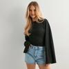 Top Sexy de Manga Larga para Mujer Europeo y Americano 2025 de Color Sólido con Cuello Redondo, Manga Ancha y Cintura Ceñida