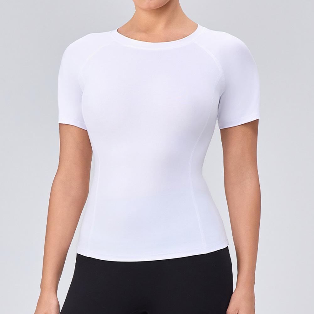 

Women Slim Fit Yoga Short Sleeve T-shirt High Elastic Quick Dry Round Neck Top Breathable Slimming Gym Sports Running Shirt S белый