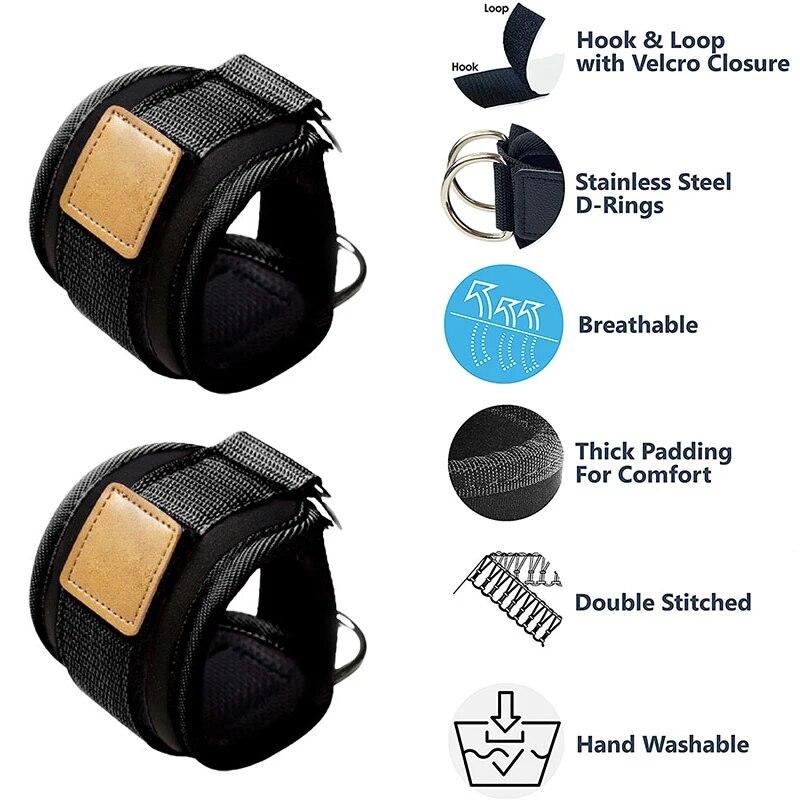 Sport-Knöchelriemen-Set für Kabelmaschine, Fitness-Fußstütze, gepolsterte D-Ring-Knöchelmanschetten, Fitnessstudio, Workout, Bein-Gesäß-Riemenscheibe