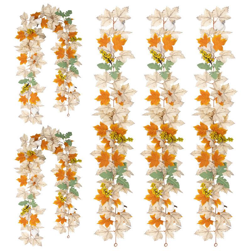 Autumn Maple Leaf Harvest Season Artificial Fake Leaves Thanksgiving Halloween Maple Leaf Rattan Decorative Rattan