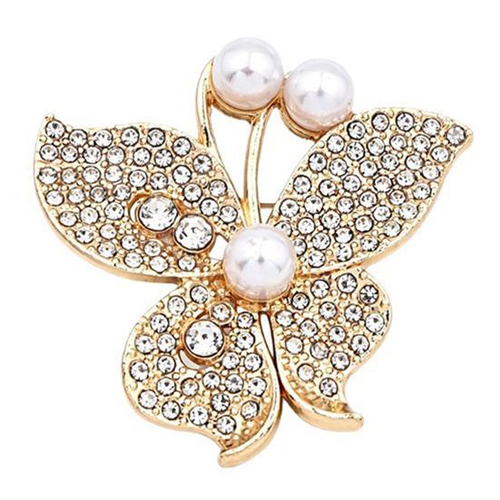 Vintage Clothing Accessory Women Butterfly Brooch Pin, Shape Lapel Pin with Alloy Faux Pearls Rhinestones, Jewelry for Dresses Coats Jackets Pins