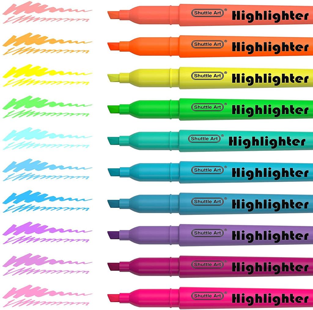 Shuttle Art Highlighter 10 Chisel Large Ideal for Diary and Pens, Colors, 30-Pack. Water-based, Tip, Quick-Drying, Bleed-Resistant, Capacity.