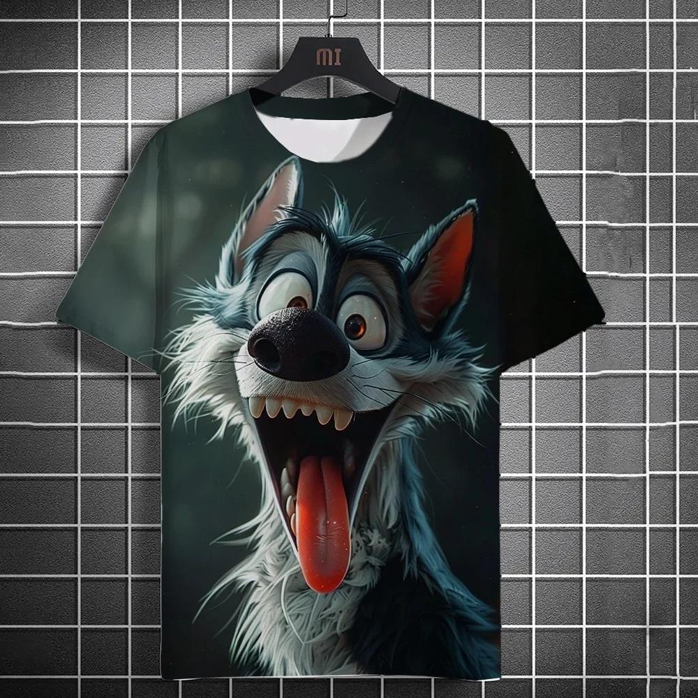 New Fashion Men's Casual T-shirt 3D Printing Fun Animal Print Short Sleeve Street Fashion Wolf Fox Print Round Neck Top
