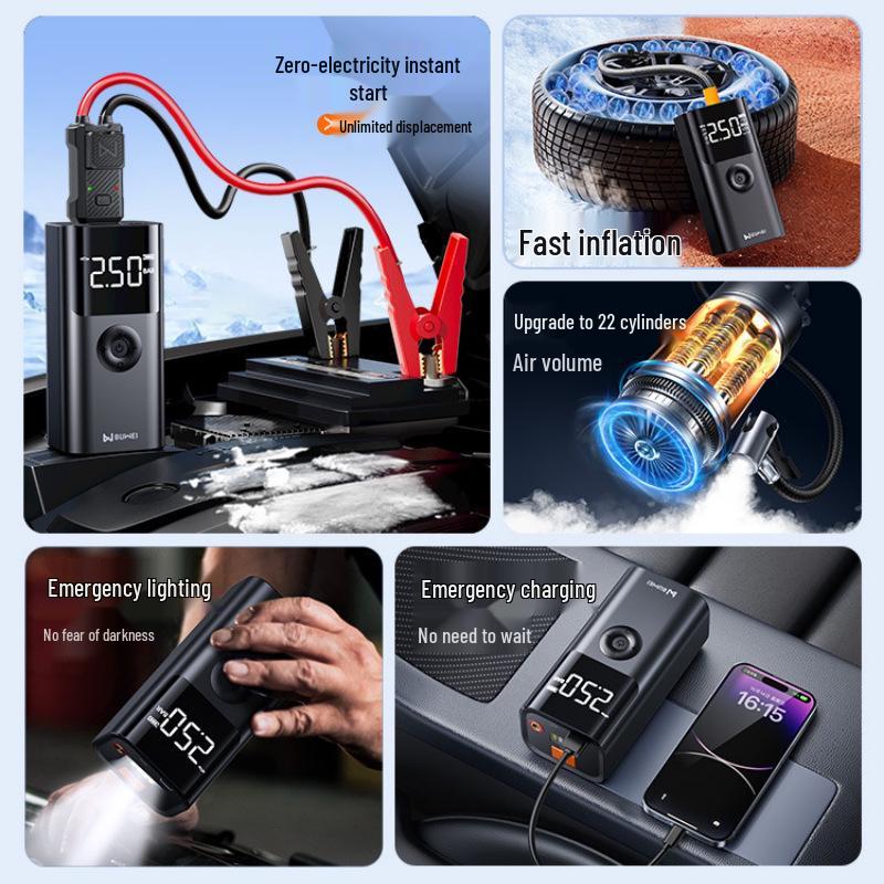 Car Emergency Power Supply & Tire Inflator with Built-in Backup Battery & Jumper Cables