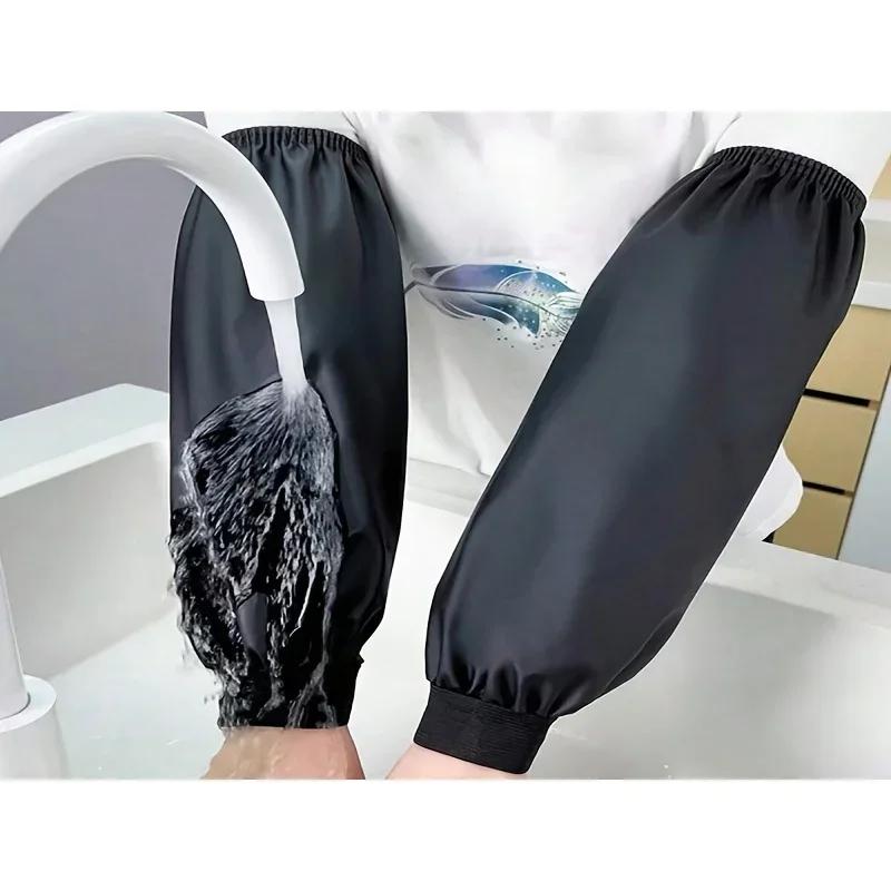 Heavy-Duty Black Faux Leather Arm Sleeves - Waterproof & Oil-Resistant for Kitchen, Occupational Work & Industrial Use