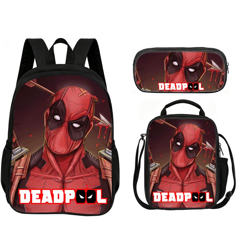 Deadpool  School 3Pcs Set Backpack+lunch Box+Pencil Case Fashion Schoolbag Backpack Trend Kids Gift Practical Multifunctional