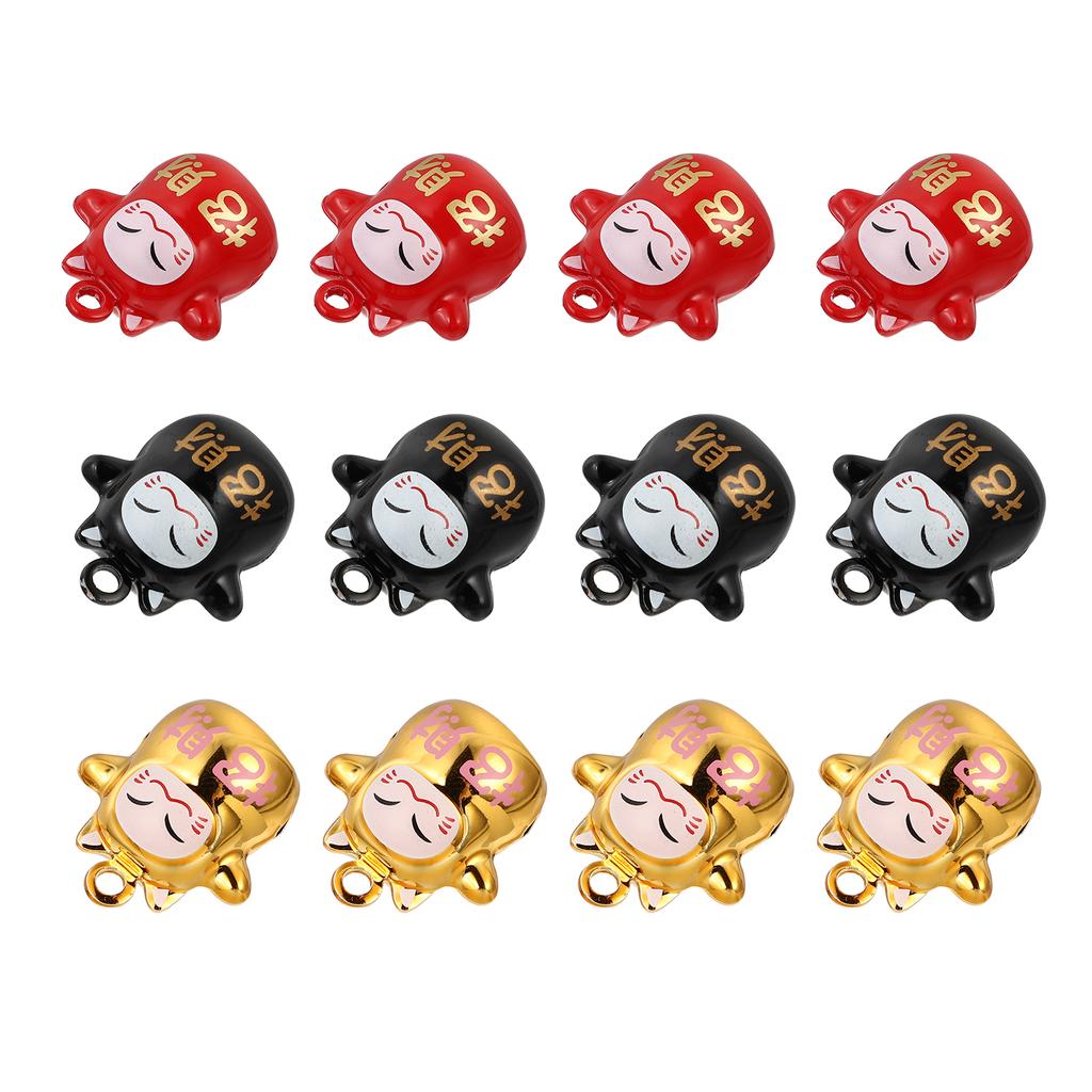 12Pcs Fortune Cat Bells Cartoon Lucky Cat Pet Copper Bells Gift Pendant DIY Small Bell Gift Crafts Phone Key Bag Chain Accessory