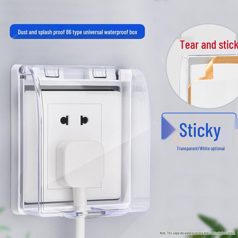 Waterproof Self-Adhesive Switch Cover - 86 Type Splash-Proof Socket Protector for Home/Bathroom.