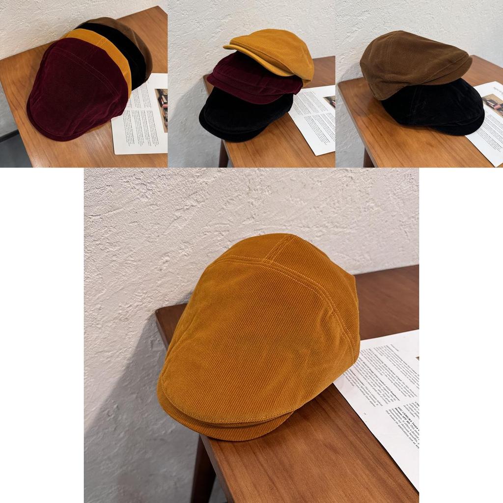 Classic British Style Corduroy Solid Color Cap With Warmth And Sunshade For Fall And Winter