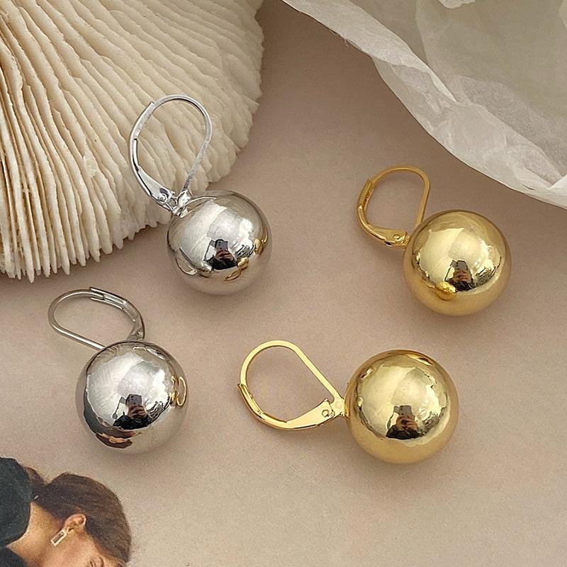 PONYKISS Sterling Silver Minimalist Round Bead Hoop Earring for Women Trendy Geometric Fine Light Luxury Accessories