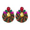 Personalized Design Large Water-drop Colored Glass Crystal Elastic Rope Woven Earrings for Women, Ear Pendants.