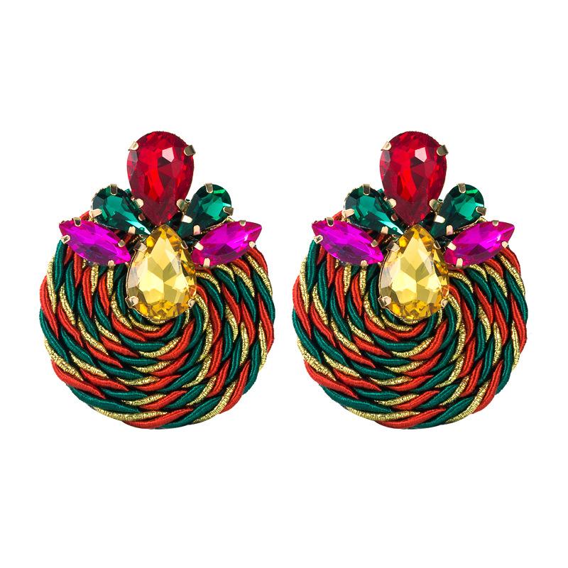 Personalized Design Large Water-drop Colored Glass Crystal Elastic Rope Woven Earrings for Women, Ear Pendants.