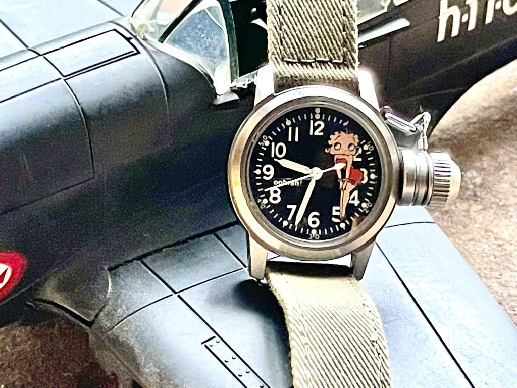 Military Watch Buships Betty Boop Green Cloth Strap [M.R.M.W.] Men's