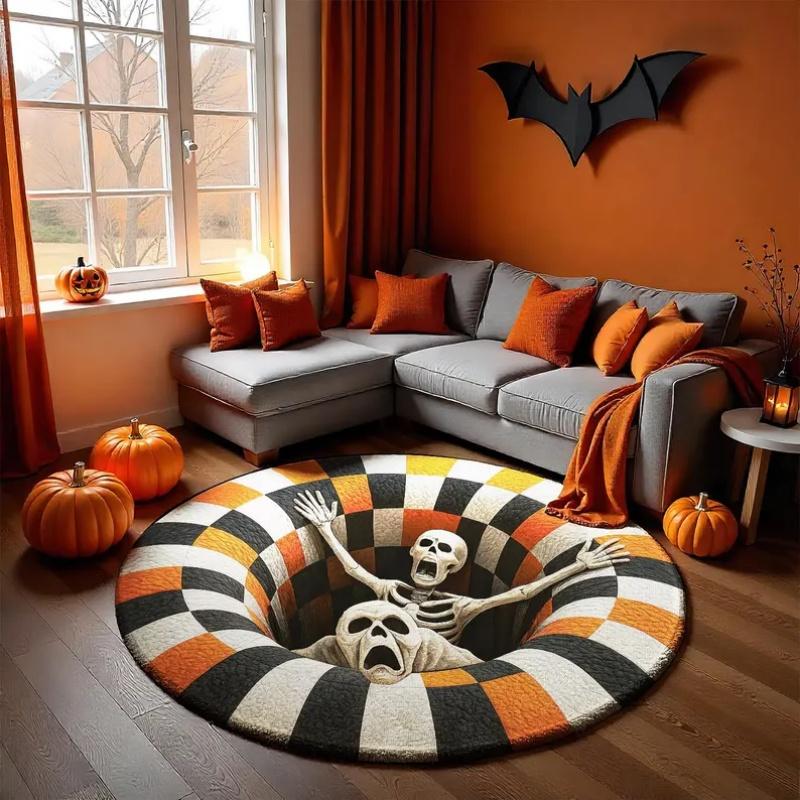 1PC 3D Illusion Halloween Area Rug, 3D Skeleton Halloween Rug, Spooky Stairs Illusion Carpet, Gothic Halloween Area Rug Gift