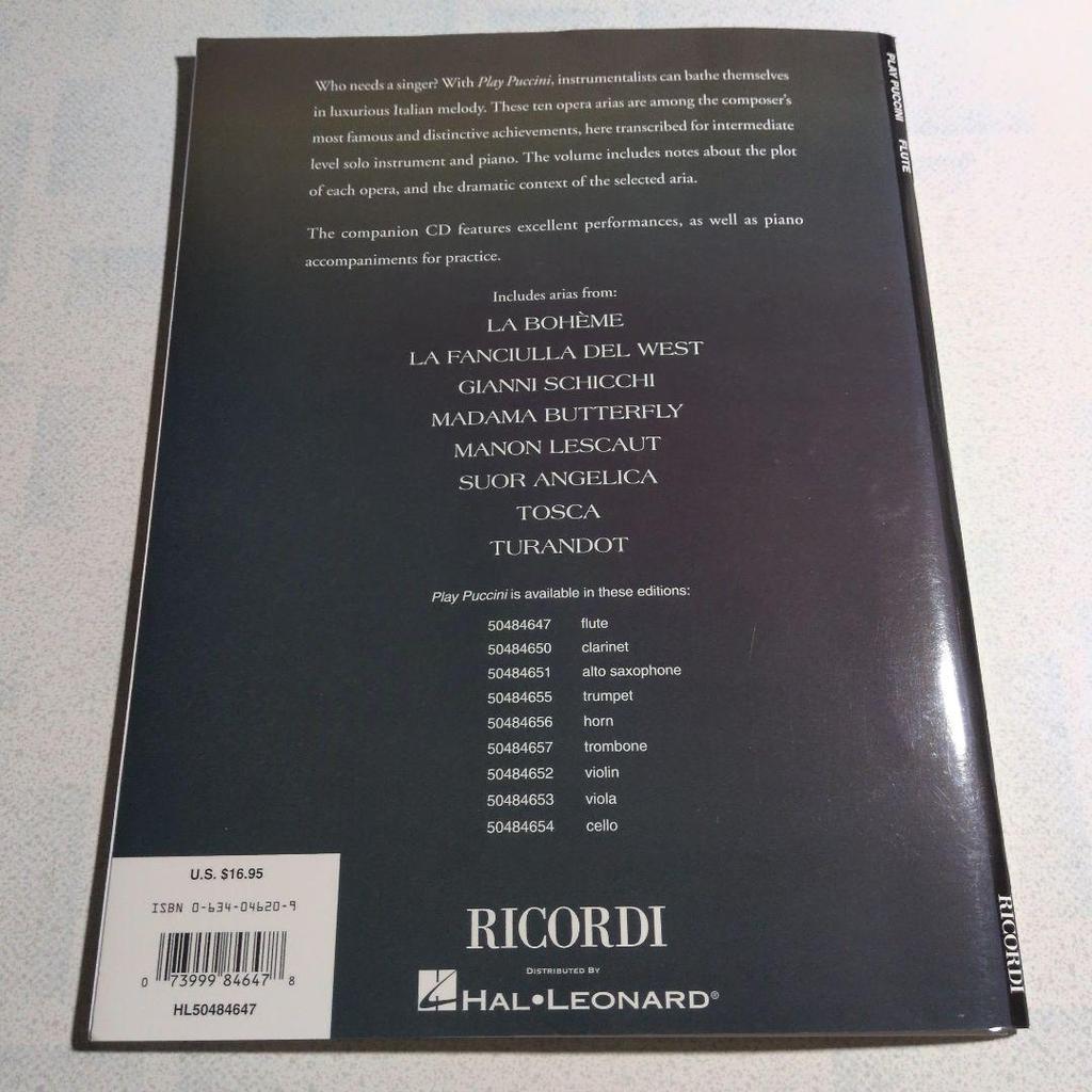 [USED] Sheet music Puccini 10 Arias Intermediate flute Part score with CD Foreign book