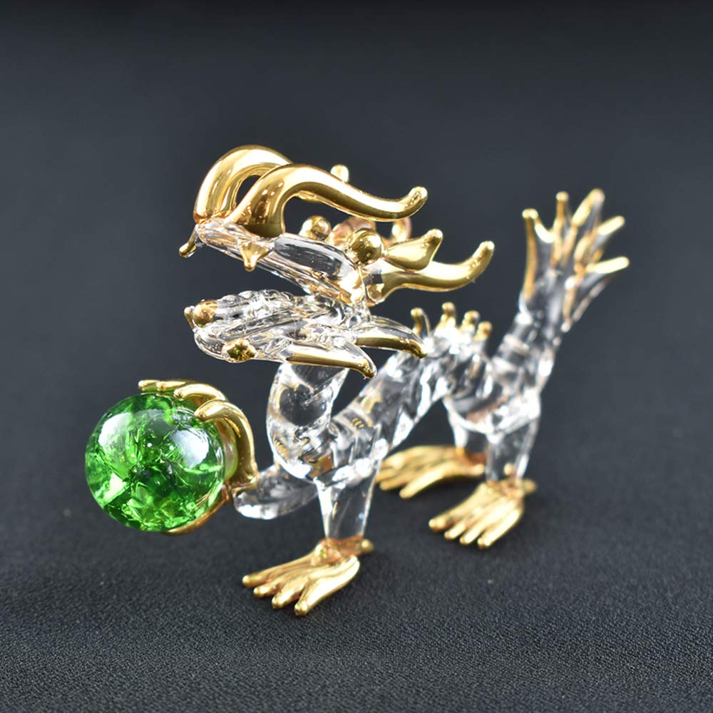 Four Cart Handmade Glass Feng Shui Good Health Dragon Statue, 2-inch X 3-Piece Set