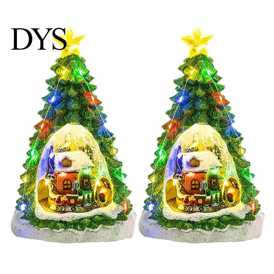 DIY Christmas Craft Accessories 2Pcs Train Music Box with Rotating Light, Snow Village Carousel Tree Ornaments Ornament, Battery/USB Powered Tabletop