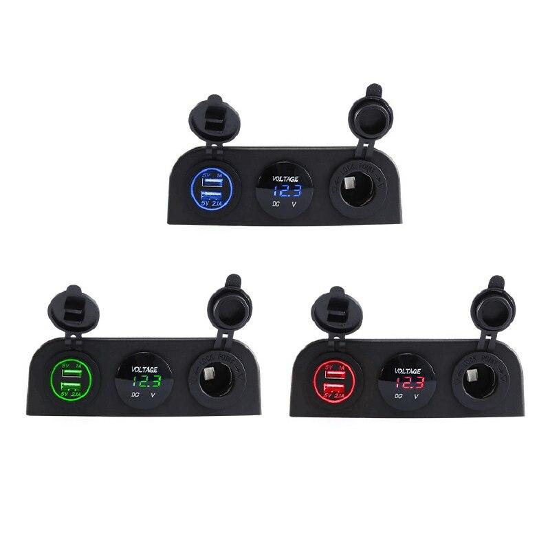 Baza cort 3 în 1 Priză dublă USB pentru încărcător de mașină Priză de curent LED voltmetru digital Priză de alimentare pentru camion mașină marin