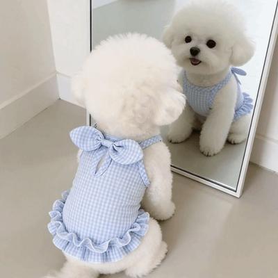 Ruffle Edge Dog Skirt Bow Decor Dog Harness Vest Cute Style Pet Dog Dress  Spring Summer