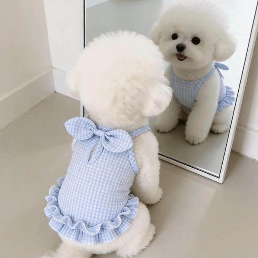 Rüschenrand Haustier Hundekleid Leicht Atmungsaktiv Haustierkleid Hundegeschirr Weste Frühling Sommer