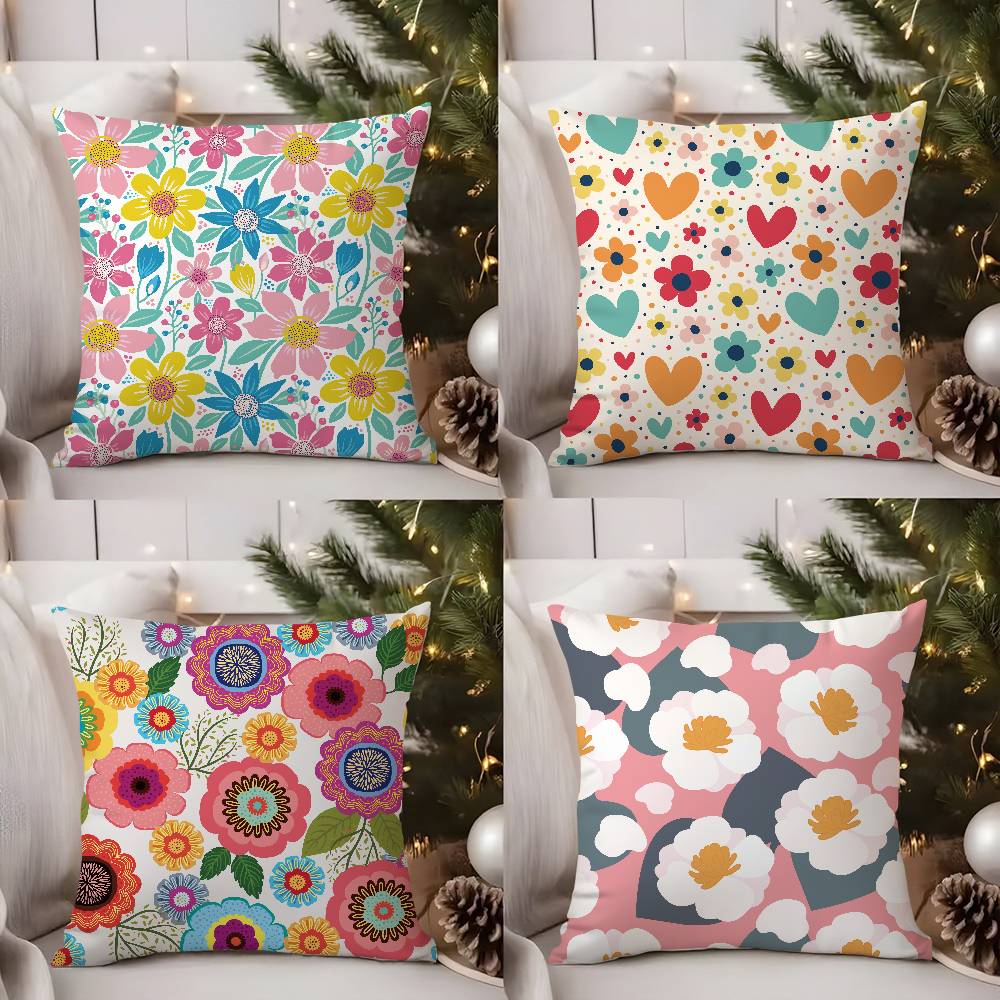 Pillow Case Colorful Flowers Home Dorm Chair Back Short Plush Double-Sided Printing Office Nap Time Cushion Cover