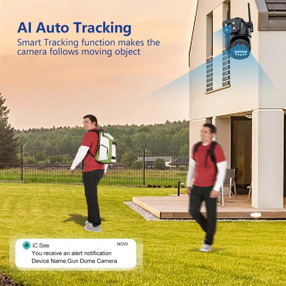 2025 New 12MP 6K WiFi IP Camera Outdoor Three Lens Dual Screens 8X Zoom CCTV PTZ Video Cam Auto Tracking Security Protection Surveillance