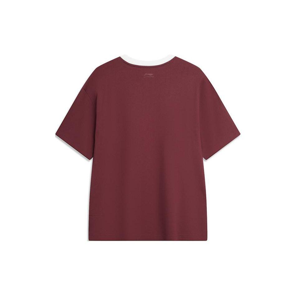 Li-Ning American Vintage Letter Logo Striped Print Round Neck Loose Comfortable Casual Short Sleeve Drop Shoulder T-Shirt Unisex T-Shirt AHSU657-3