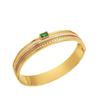European & American Women's Titanium Steel Bracelet with Green Zircon Crystal and Full Diamond Detail