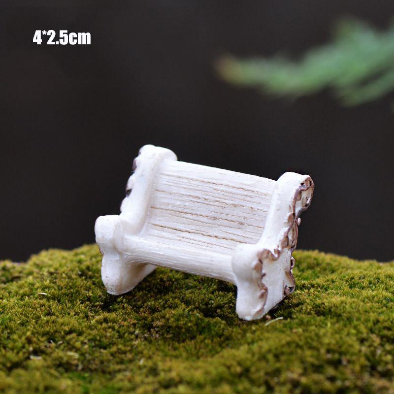Miniature Garden Bench Set Durable Resin White Chair And Brown Table Micro Landscape Decor