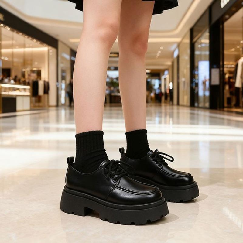 Neue Loafer mit dicker Sohle für Damen, Lederschuhe mit dicker Sohle, Einzelschuhe mit Schwamm zur Höhenerhöhung