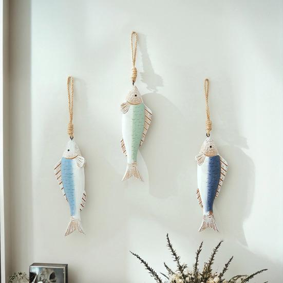 Mediterranean Vintage Wooden Fish Decoration Farmhouse Rustic Nautical Home Restaurant Wall Art