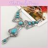 Turquoise Pendant Vintage Necklace With Alloy Chain And Multilayer Design