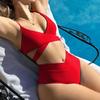 Qianmo 2025 Jednobarevné Sexy Plavky s Rozparkem: Křížený trojúhelníkový zavazovací bikiny set s vysokým pasem
