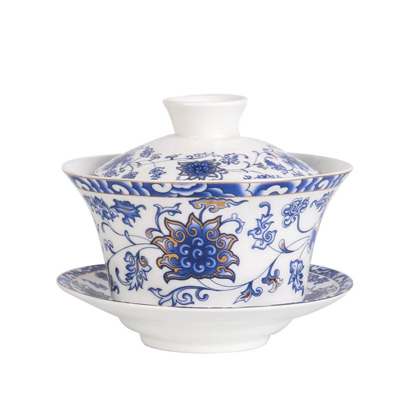 DARUNYAO Blue & White Ceramic Gaiwan Tea Bowl