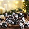 12/24Pcs Cow Print Ball Christmas Tree Ornaments Shatterproof 6CM Christmas Ball DIY Western Cowboy Xmas Tree Hangings Pendant