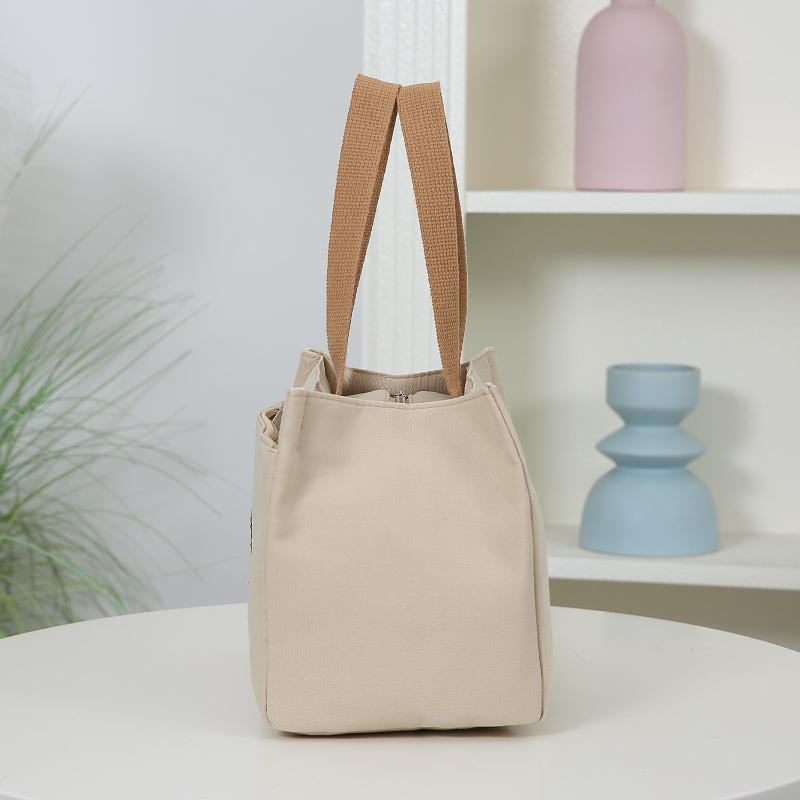 Cute Small Bear Printed Canvas Versatile Handbag Commuter Office Worker Lunch Bento Tote Bag