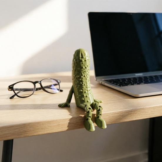 3D Printed Pickle Cucumber Statue Funny Hinged Cucumber Vegetable Desktop Ornament with Movable Joints Stress Relief Toy for Home Office Executive