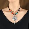 Retro imitation silver jewelry short collarbone chain women's Tibetan silver beeswax necklace sweater chain cotton and linen accessories pendant