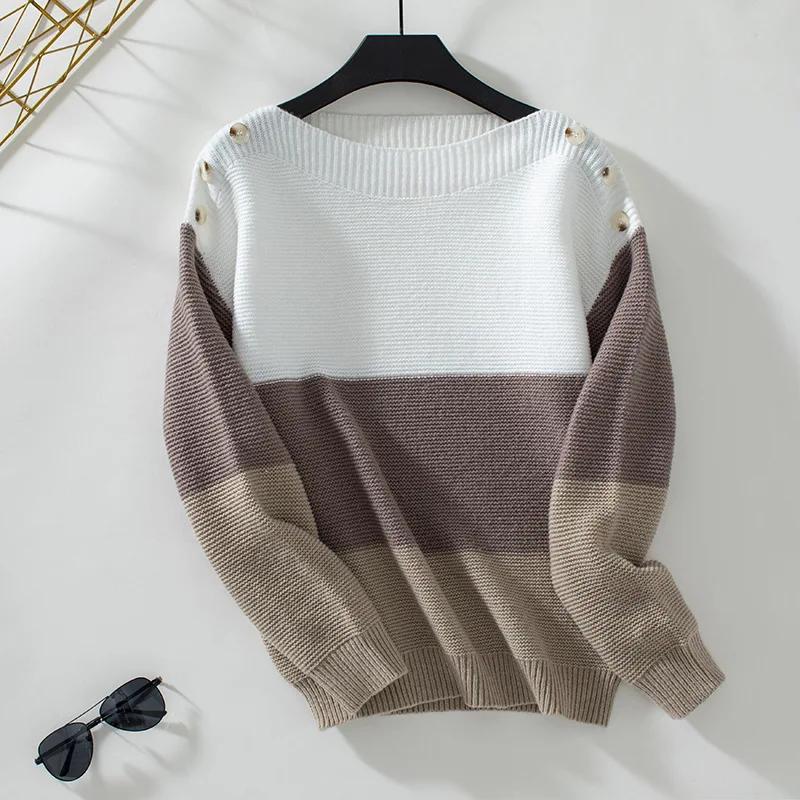 

Женский трикотаж в полоску, свободные свитера с длинным рукавом, модные свитера на осень и зиму, вязаные свитера с прямым воротником, топы Y2K XL
