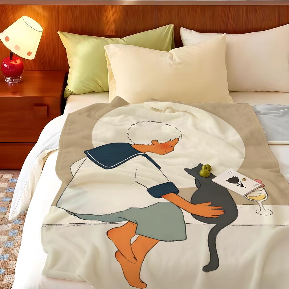 Artist Y-Yoshitomo Throw Flannel Throw Blanket, Lightweight Cozy, Durable Washable Cute Cool
