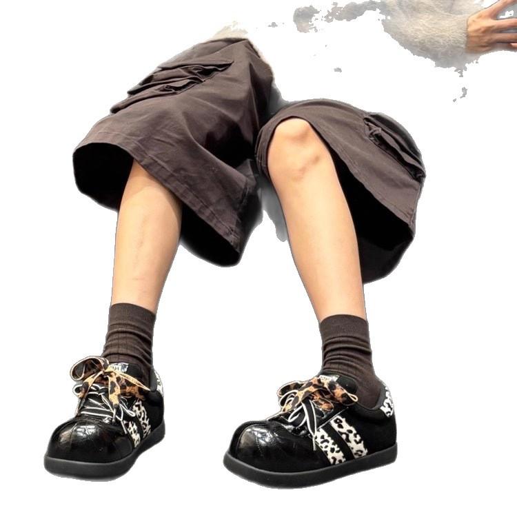 2025 autumn new single shoes flat Forrest Gump sneakers women's versatile heightening board shoes retro leopard print puff shoes