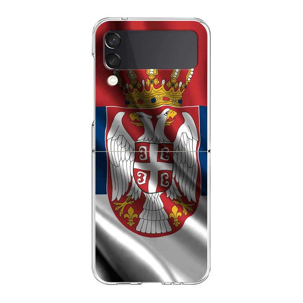 

Phone Cover For Samsung Galaxy Z Flip 7 6 5 4 Case Transparent For Samsung Z Flip 3 Hard PC Foldable Shell Serbia Flag Pattern for Samsung Z Flip